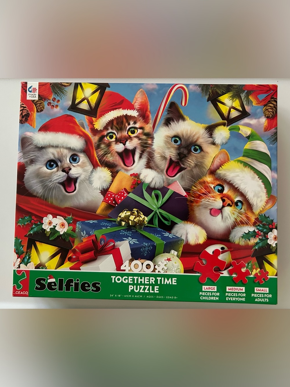 Ceaco Cat Selfies Christmas Together Time Puzzle 400 Pc Holiday Cats NWT New